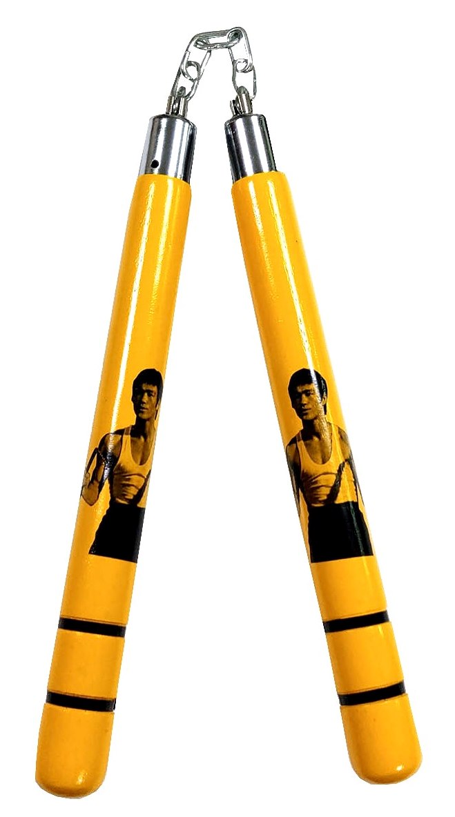 Nunchaku 12" Yellow with Bruce Lee Picture Giri Martial Arts Supplies