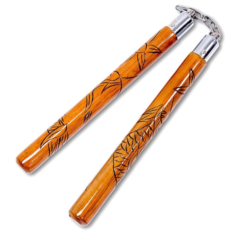 Nunchaku 12" Oak Wood with Dragon Carving Giri Martial Arts Supplies