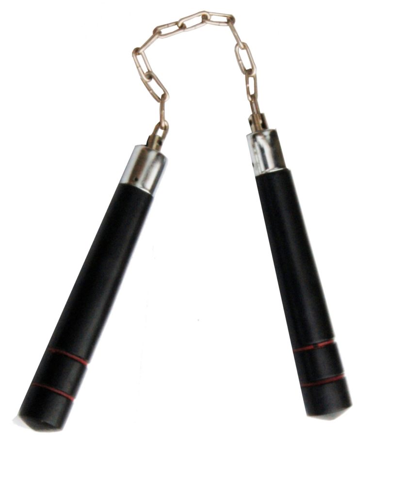 Nunchaku 8" Black with 2 Red Grooves On Sale as Slightly Damaged