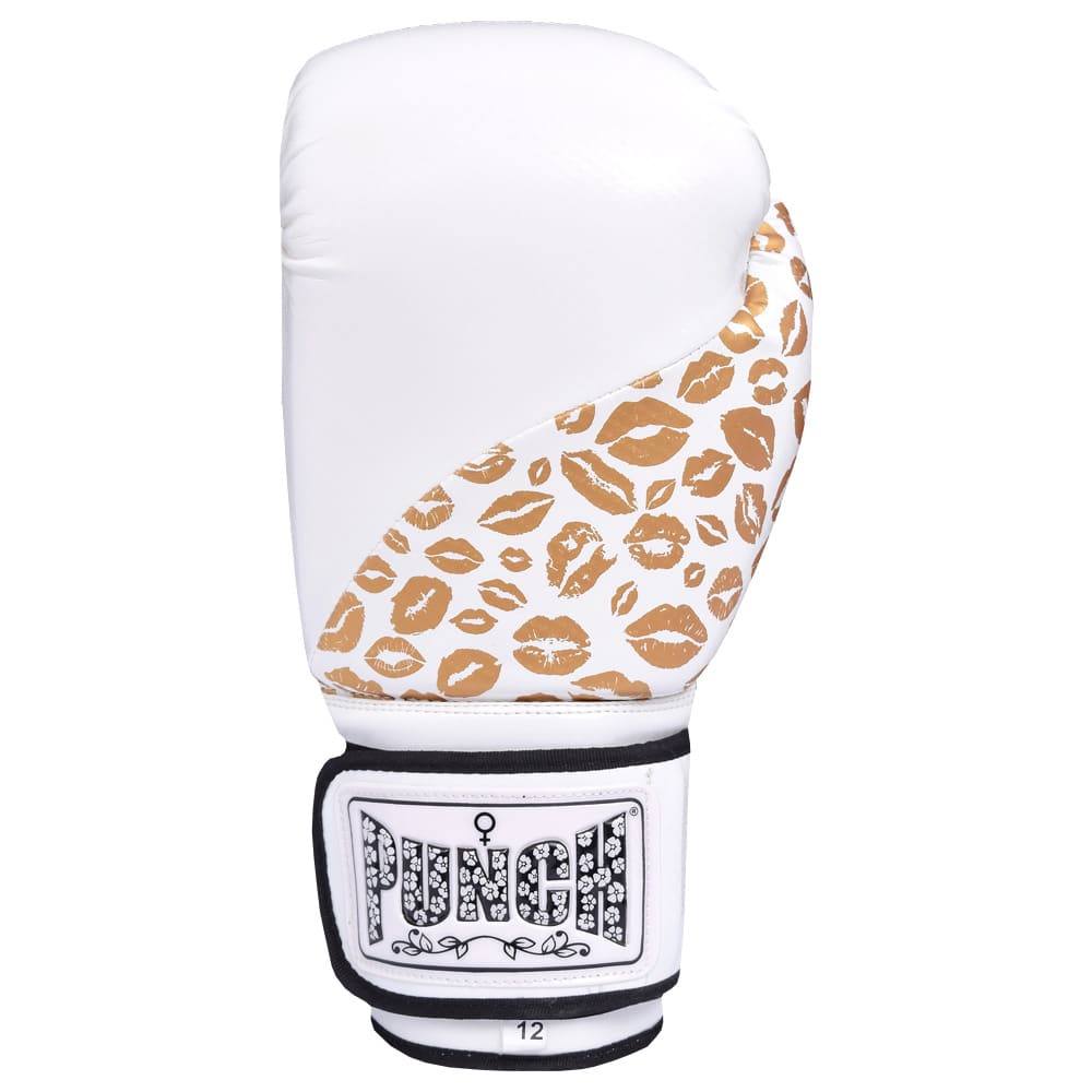 Punch Womens Boxing Glove 12oz Gold Lip Art White Giri Martial
