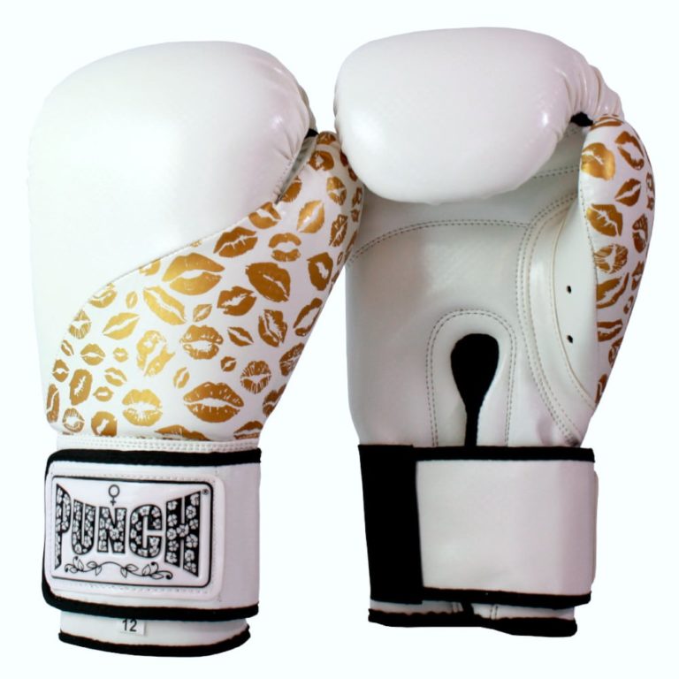 Punch Womens Boxing Glove 12oz Gold Lip Art White Giri Martial