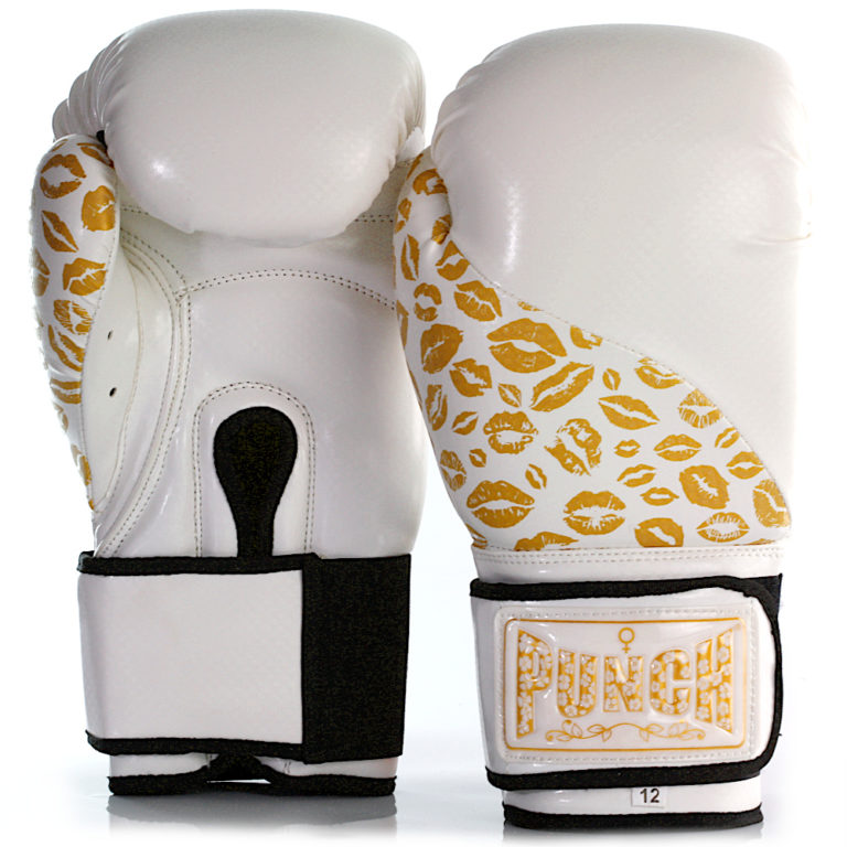 Punch Womens Boxing Glove 12oz Gold Lip Art White Giri Martial