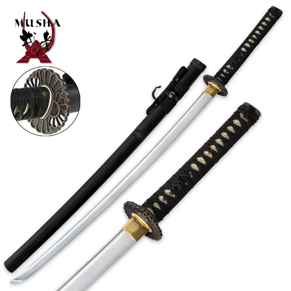 HMS Japanese Samurai Katana Sword, Oda Nobunaga Tsuba, Hand Forged