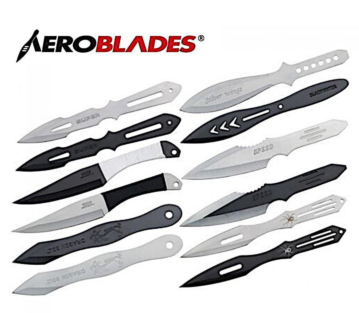 Aeroblades 12 Piece Assorted Throwing Knife Set 9" Giri Martial Arts