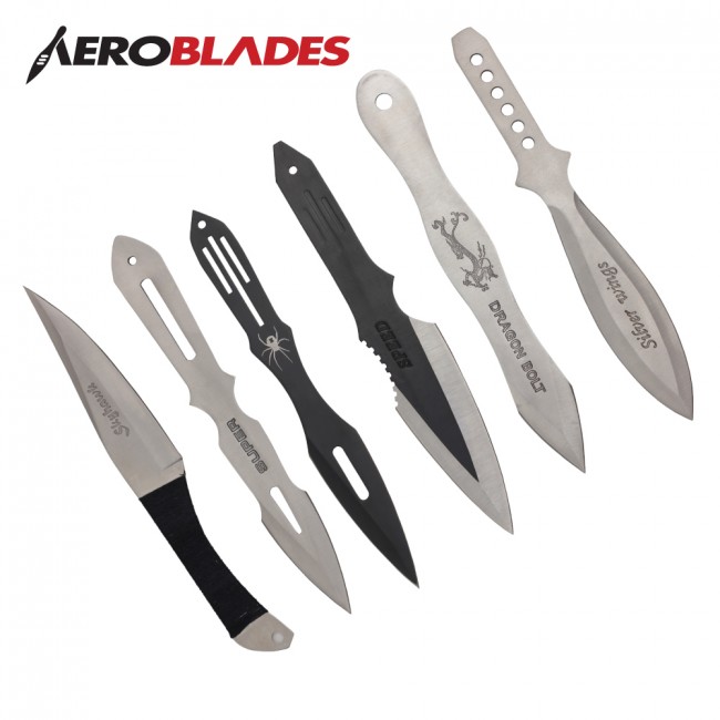 Aeroblades 6 Piece Assorted Throwing Knife Set 9" Giri Martial Arts