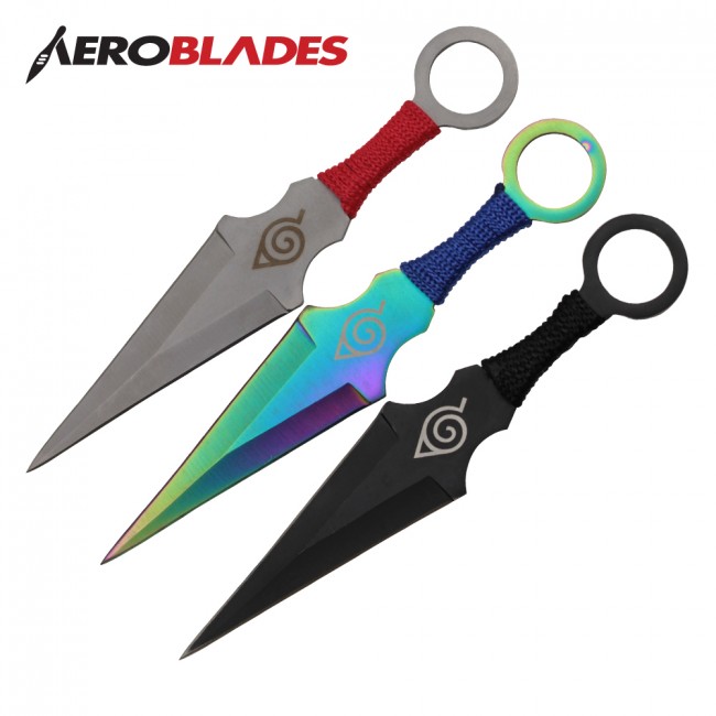 Aeroblades 3 Piece Ninja Kunai Throwing Knives 6.5" Giri Martial Arts