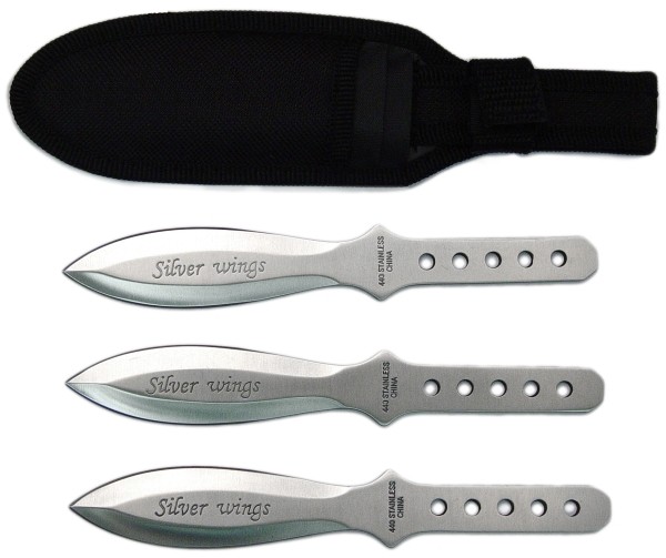Aeroblades 3 Piece Silver Wings Throwing Knives 6.5" Giri Martial