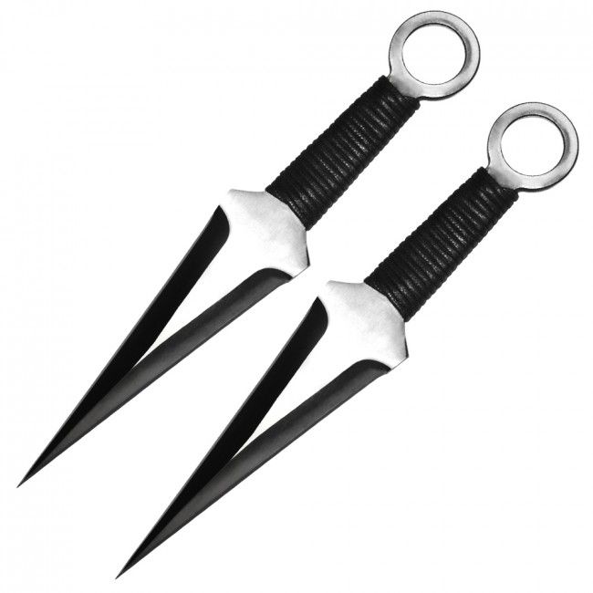 Aeroblades 2 Piece Two Tone Black Ninja Kunai Throwing Knives 12