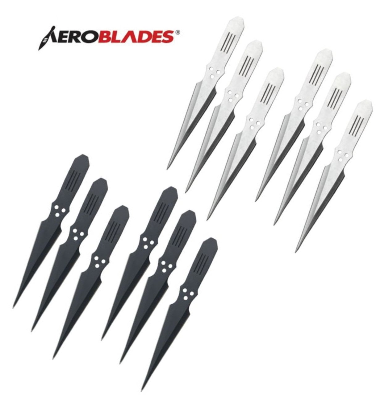 Aeroblades 12 Piece Black & Silver Throwing Knives 8.5″ Giri Martial