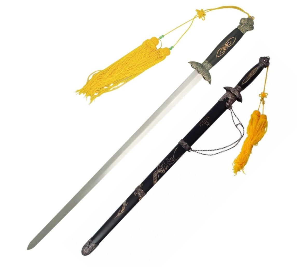 Tai Chi Sword 39.5" Dragon Engraved Black Scabbard Giri