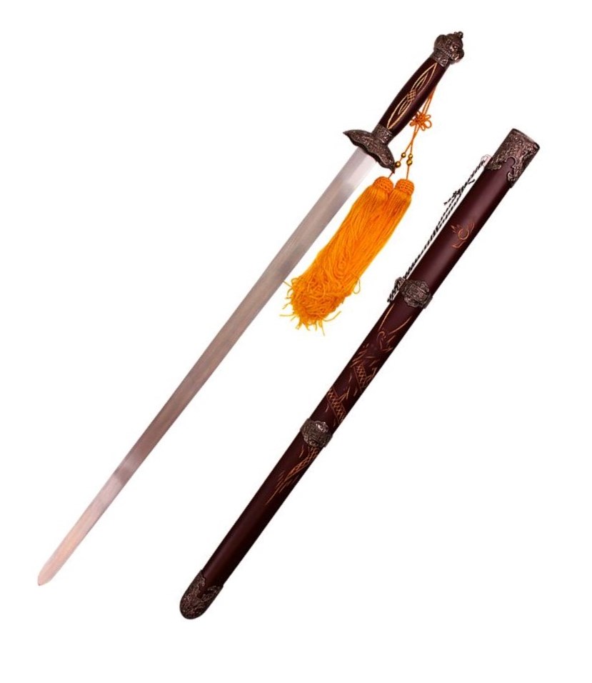 Tai Chi Sword 39.5″ Dragon Engraved Red Scabbard Giri