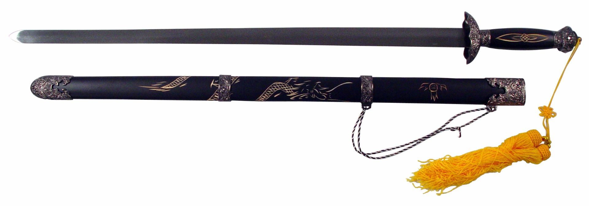 Tai Chi Sword 39.5" Dragon Engraved Black Scabbard Giri