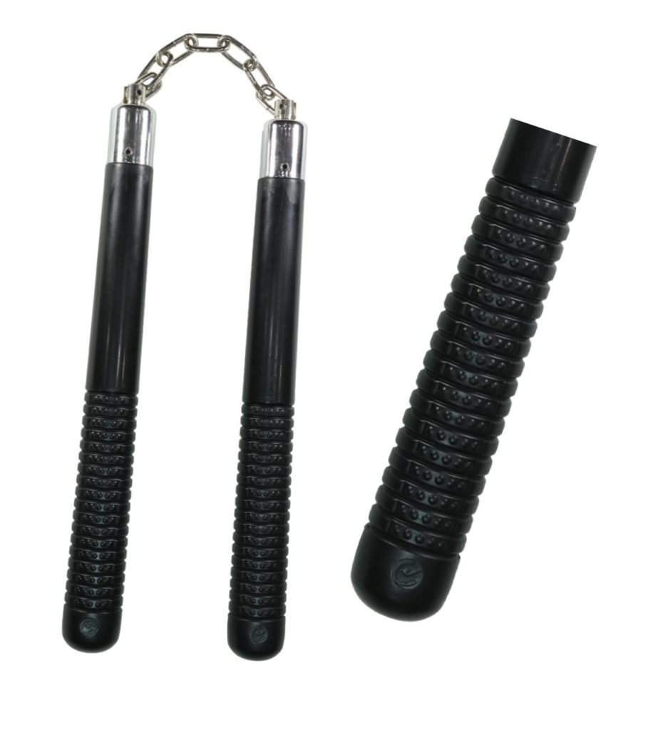 Nunchaku 12" Black Polypropylene Round with Grooves Giri Martial Arts