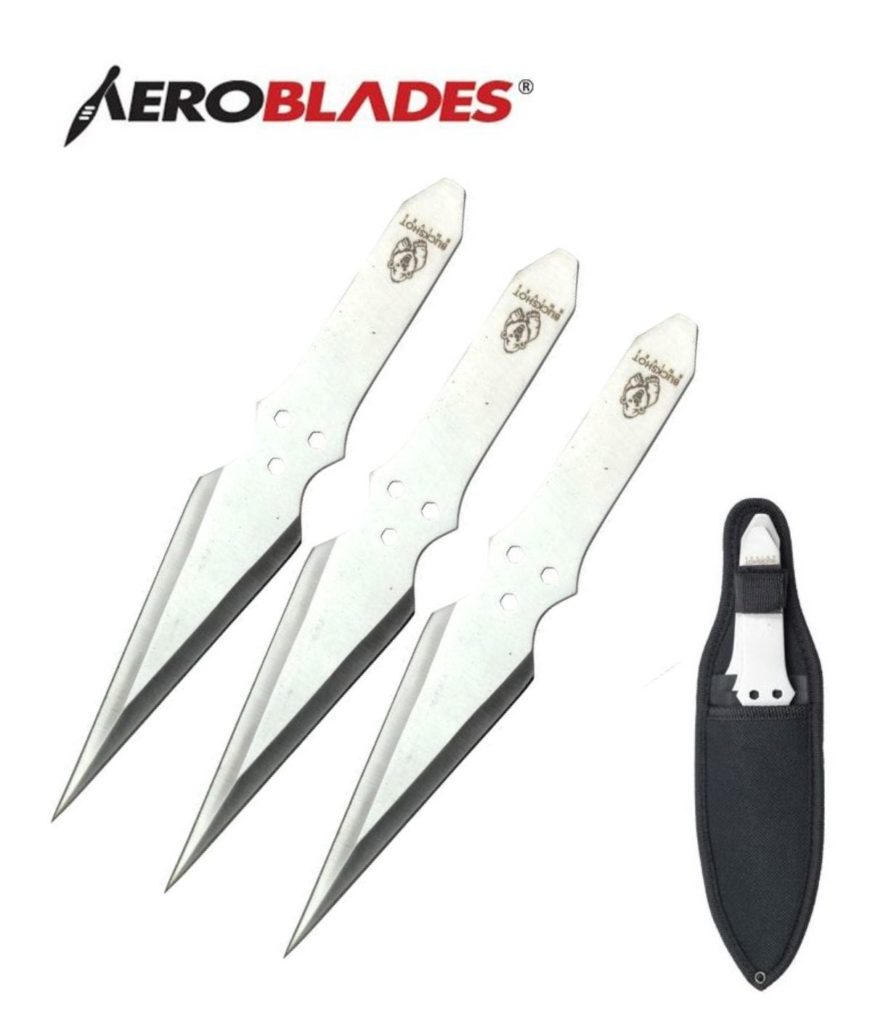 Aeroblades 3 Piece Silver Buckshot Throwing Knife Set 9″ Giri Martial