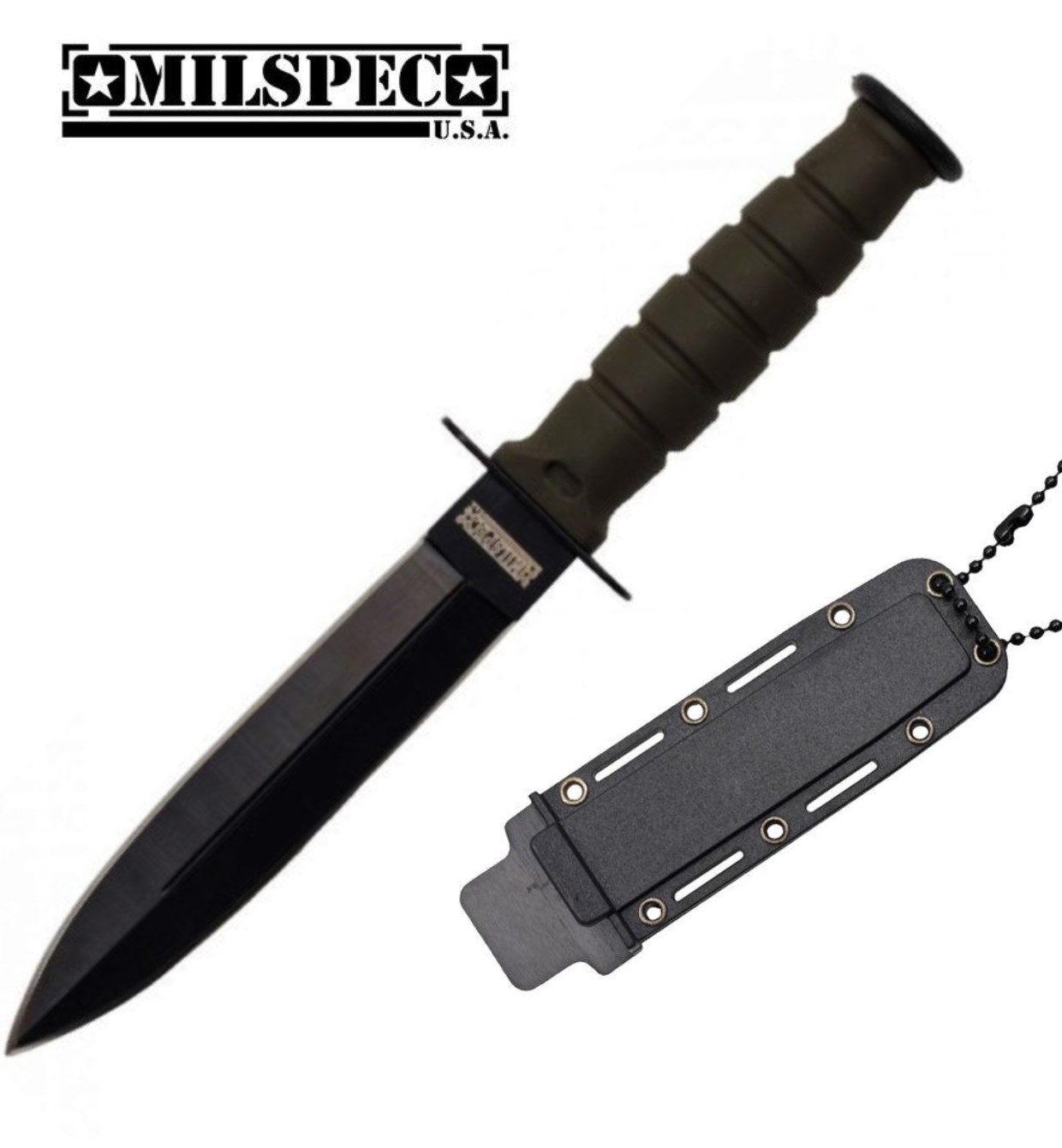 Milspec USA 6″ Black Double Edged Fixed Blade Knife Giri Martial Arts