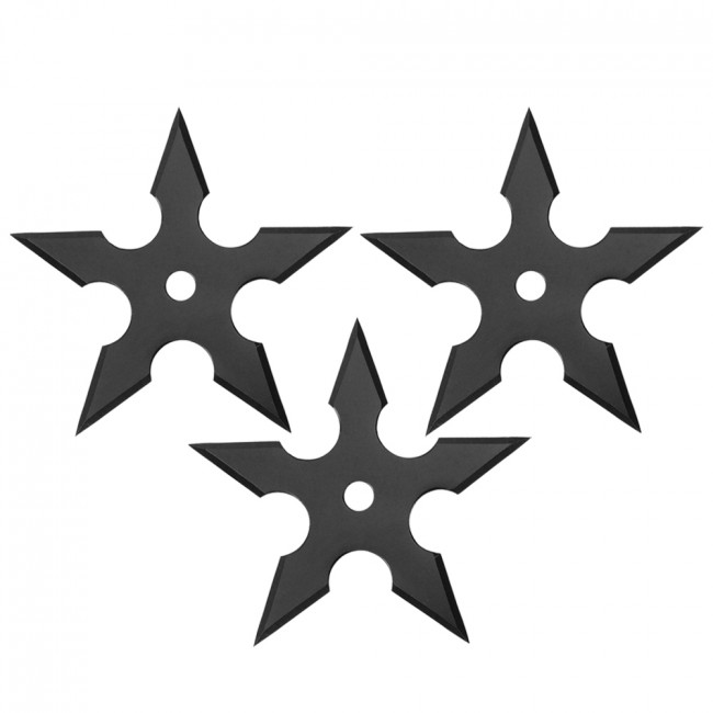 5 Point 3 Set Black Live Blade Throwing Stars 4″ Giri Martial Arts