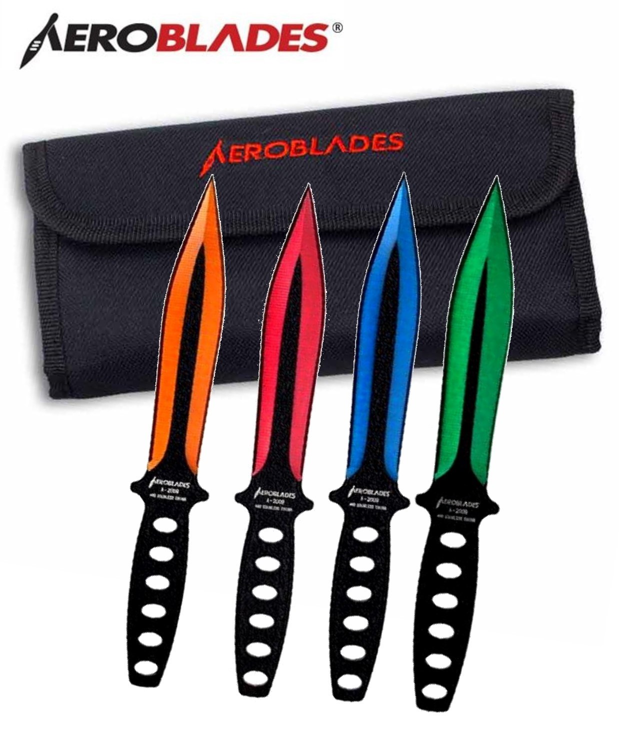 Aeroblades 4 Set Technicolour Vented Double Edge Throwing Knife Set 7.5