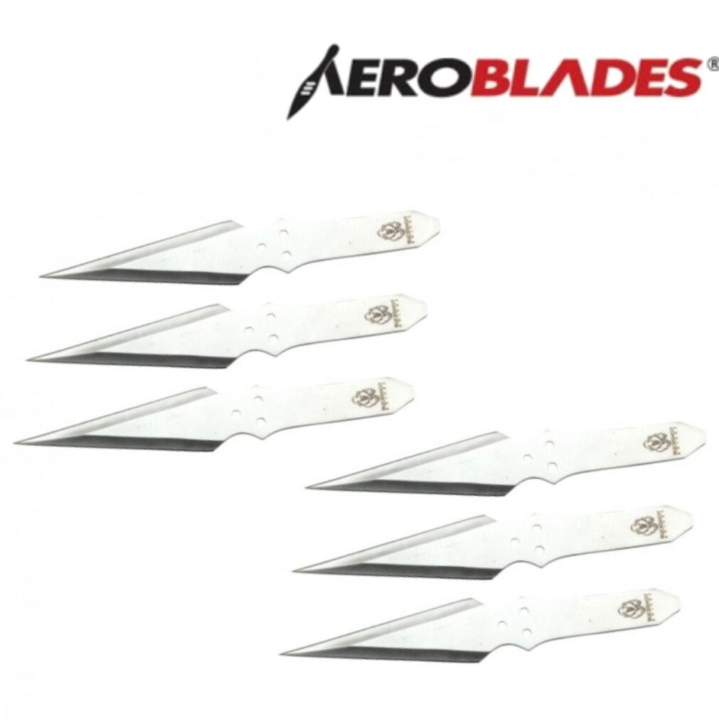 Aeroblades 6 Piece Silver Buckshot Throwing Knife Set 9″ Giri Martial
