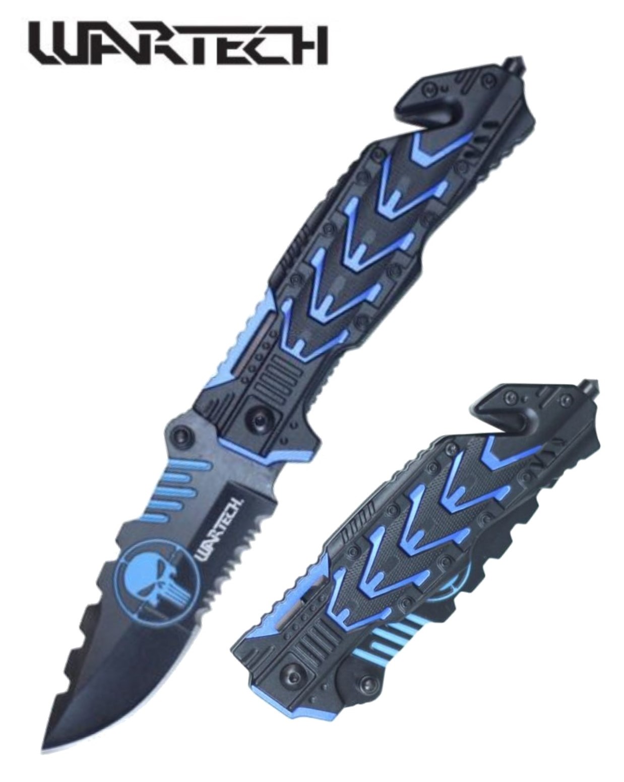 Wartech Blue Punisher Skull Mecha Folding Knife 8 1/4" - Giri Martial ...