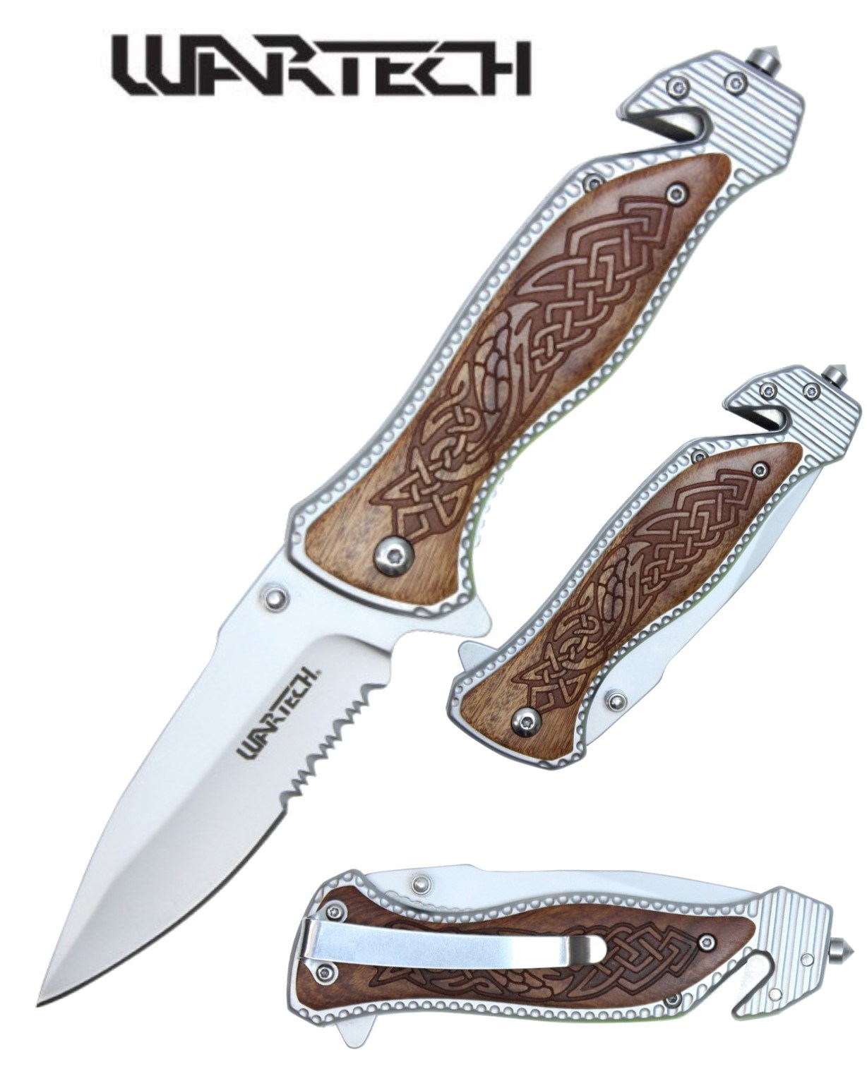 Wartech 8" Celtic Wood Inlay Folding Knife Giri Martial Arts Supplies