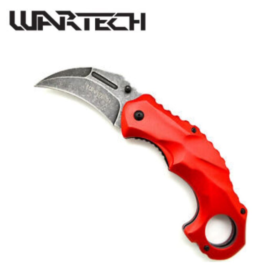 Wartech 7 7/8" Red Karambit Manual Folding Knife Giri Martial Arts
