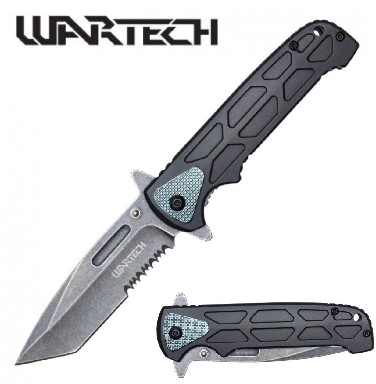 Wartech 8" Stonewashed Blade Tanto Folding Knife Giri Martial Arts