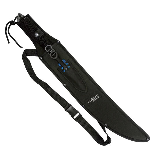 Tactical Master Black Survival Machete With Throwing Knife - Full Tang Stainless Steel, Sheath Included